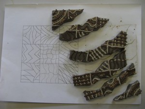 tile cut into bits.