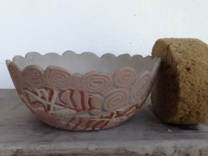 glazed bowl with outside wiped off