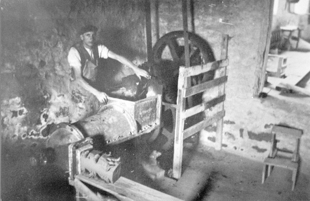 Charlie Armour pugging clay at Waterside pottery in 1940.
Burton-in-Lonsdale Pottery walk